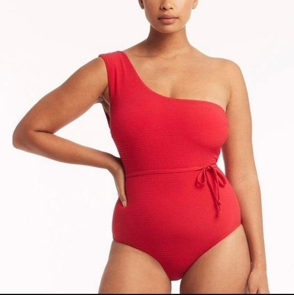 Nwt Sea Level Red Messina One Shoulder Wide Strap One-Piece Swimsuit In Size 6 - Picture 1 of 9